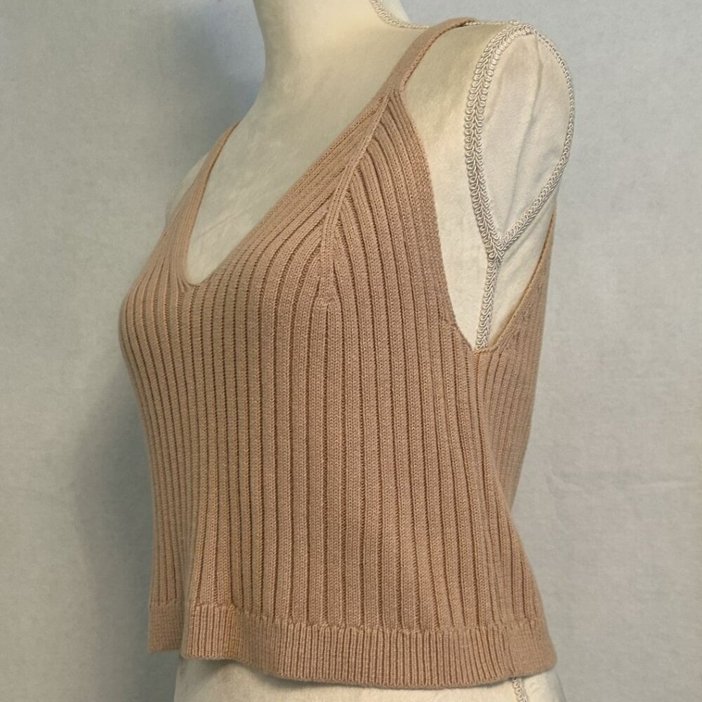 NWT Aerie 100% Cotton Rib Knit Sleeveless V-neck Cropped Tan Sweater Top XXL - Picture 2 of 10